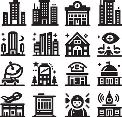 set of city buildings