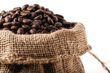 Detailed Image of Coffee Beans in Sack Isolated on White