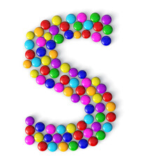 S made of colorful chocolate candy isolated on transparent background. 3d chocolate candy Alphabet.