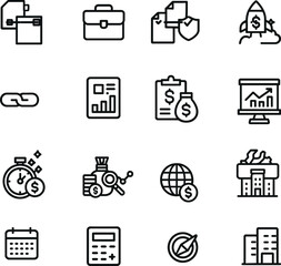 Collection of business and financial icons for presentations and reports