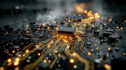 Circuit board with glowing pathways