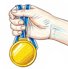 hand holding gold medal