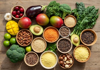 Vibrant Collection of Healthy Foods Fruits, Vegetables, Grains, and Nuts