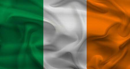 Ireland flag with fabric texture. Realistic flag of Ireland waving