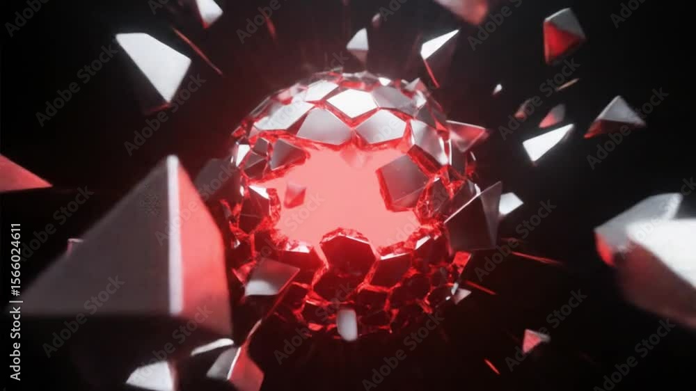 Fototapete abstract 3d exploding red and silver cubes in energetic loop, suitable for high-energy transitions o