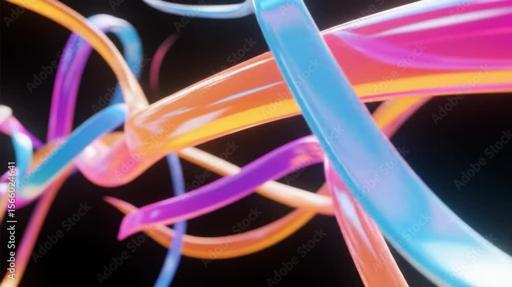 Poster abstract 3d colorful transparent ribbons swirl in loop, suitable for playful digital animations or d