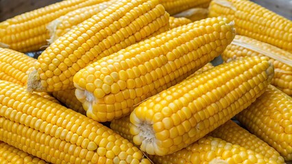 Freshly yellow corn on the cob background. Suitable for marketing or business purposes. Panoramic banner with place for text