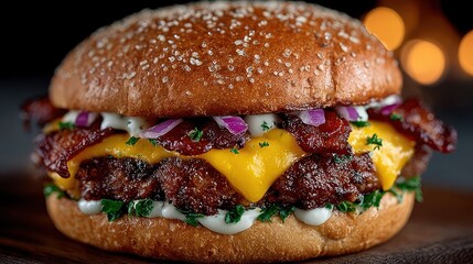 Close-up gourmet burger