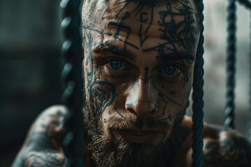 Ultra Hd Image of Tattooed Prisoner Staring at Camera