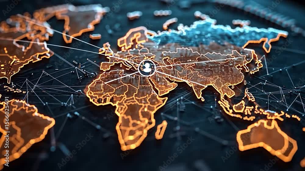 Aufkleber a stylized world map with glowing orange borders on a dark blue background showcases interconnected 
