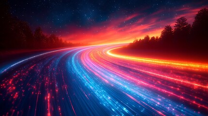 Glowing road through night sky