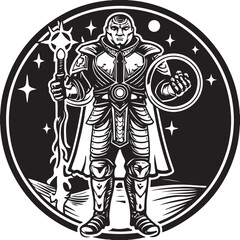 Vector cartoon illustration of people characters: a man in a hat, a man in a suit, a child, a robot, a woman, and a knight