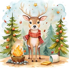 Deer is standing in front of a campfire