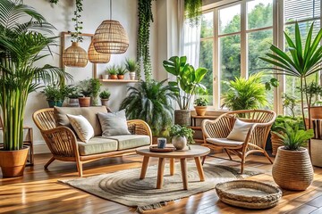 Fototapeta premium Living room with a couch, coffee table, and chairs