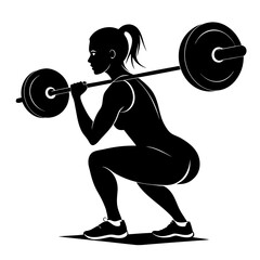 Female Squat with Barbell Silhouette – Strength Training and Powerlifting Pose Graphic