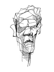 Linear portrait of an abstract man. Male head