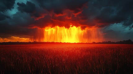 Fiery rainstorm over field illustration
