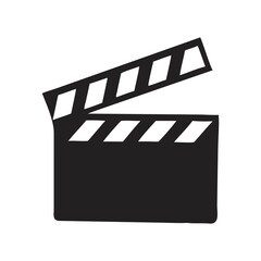 Vector isolated film production movie clapperboard icon for cinema director and camera action a minimalist flat design of a black clapperboard icon silhouette vector illustration on white background