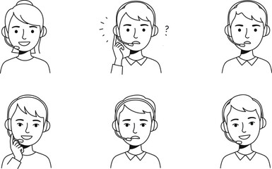 Customer service representatives with headsets vector illustration call center support team avatars online