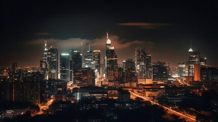 Fototapeta premium Stunning Night View of Urban Skyline with Brilliant City Lights