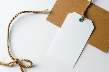 Pixel Perfect Picture of White Tag with Blue Mockup Text on a White Background