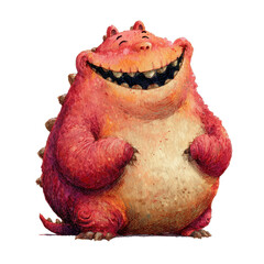A cheerful cartoon monster with a big smile, radiating joy. transparent background