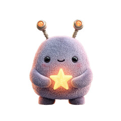 A cute, fluffy creature holding a glowing star. transparent background