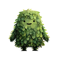 A whimsical character made entirely of lush green leaves. transparent background