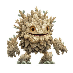 A whimsical creature made of leaves and stones, full of charm. transparent background