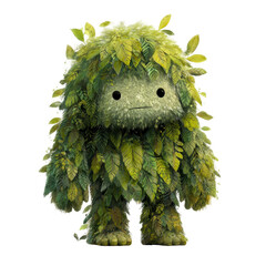A whimsical creature made of leaves represents nature's spirit. transparent background