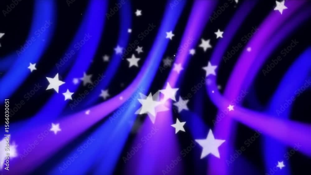 Poster abstract background with flowing blue and purple waves and sparkling stars animation