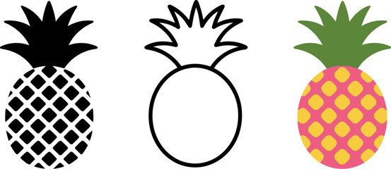 Pineapple vector illustration set tropical fruit design pineapple icon summer fruit food graphic 100