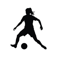 Silhouette of a Female Soccer Player Kicking the Ball with Great Skill