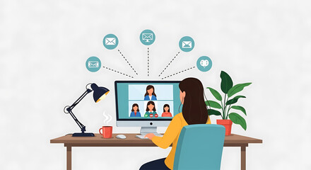 Fototapeta premium Woman in Video Conference with Colleagues at Home Office