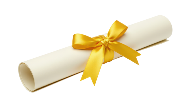 Scroll tied with a yellow ribbon isolated PNG with Transparent Background