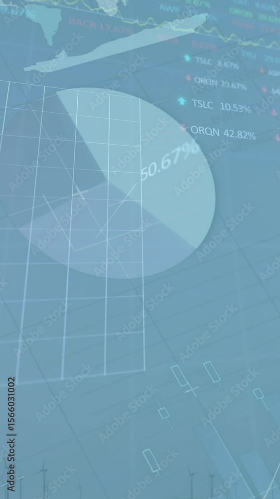 Poster animation of financial data processing over wind turbines