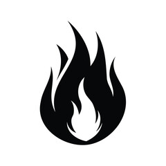 Stylized black and white flame graphic with dynamic flow and sharp edges