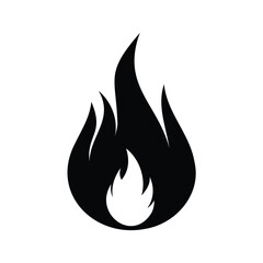 Stylized black fire or flame graphic symbol with a small inner flame