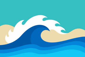 Naklejka premium Minimalist Graphic Of Ocean Waves Crashing On A Simple And Clean Sandy Shoreline