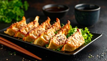 Freshly cooked Japanese food called Fried Gyoza 