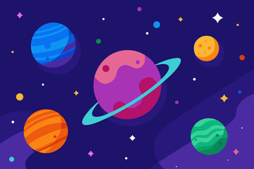 An Outer Space Scene With Various Planets And Stars For A Fun And Cosmic Adventure