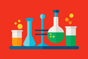 A Simple Science Lab Scene With Beakers And Test Tubes Represented By Basic Shapes