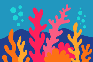 A Vibrant Coral Reef Scene With Simplified Coral Shapes For An Underwater Illustration