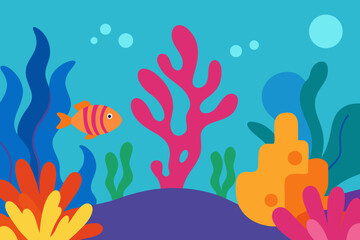 A Cartoonish Underwater Scene With Colorful Coral Reefs For A Fun Ocean Background