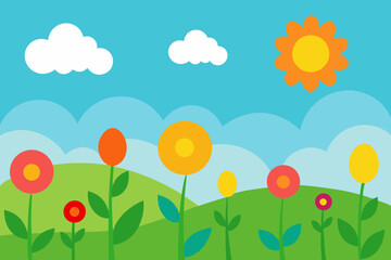 A Bright Sunny Meadow Filled With Various Colorful Wildflowers For A Cheerful Scene