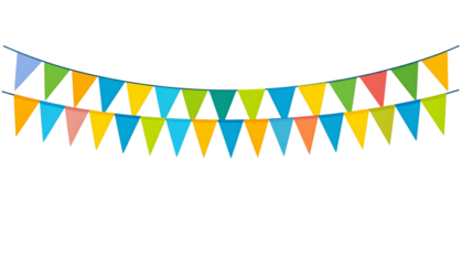 Colorful party flags on a white background.
