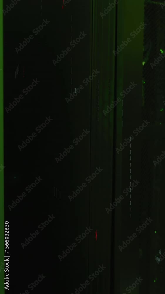 Poster animation of binary coding data processing and symbols against computer server room