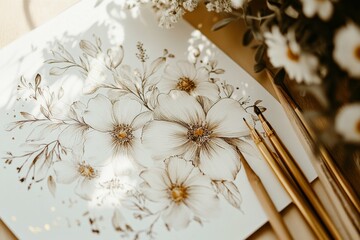 high resolution visual of Elegant hand drawing wedding invitation watercolor floral design