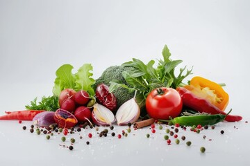 Ultra Hd Image of Fresh Vegetables and Spices Arranged on White Background