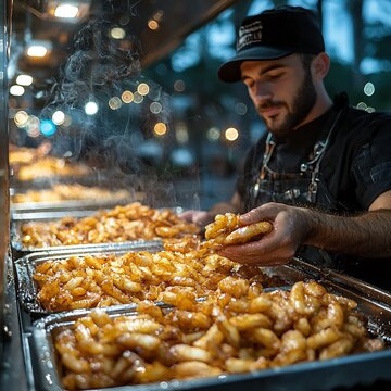 Fototapeta Greek chef frying street snack